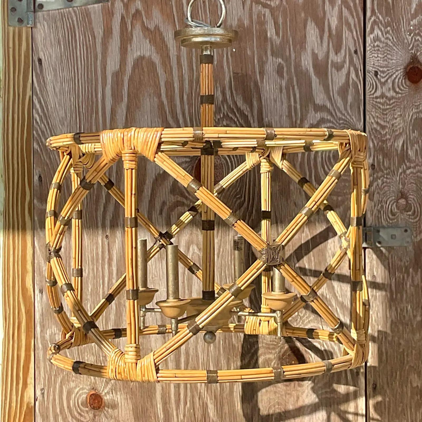 Vintage Coastal Bundled Rattan Curley and Co Chandelier 1