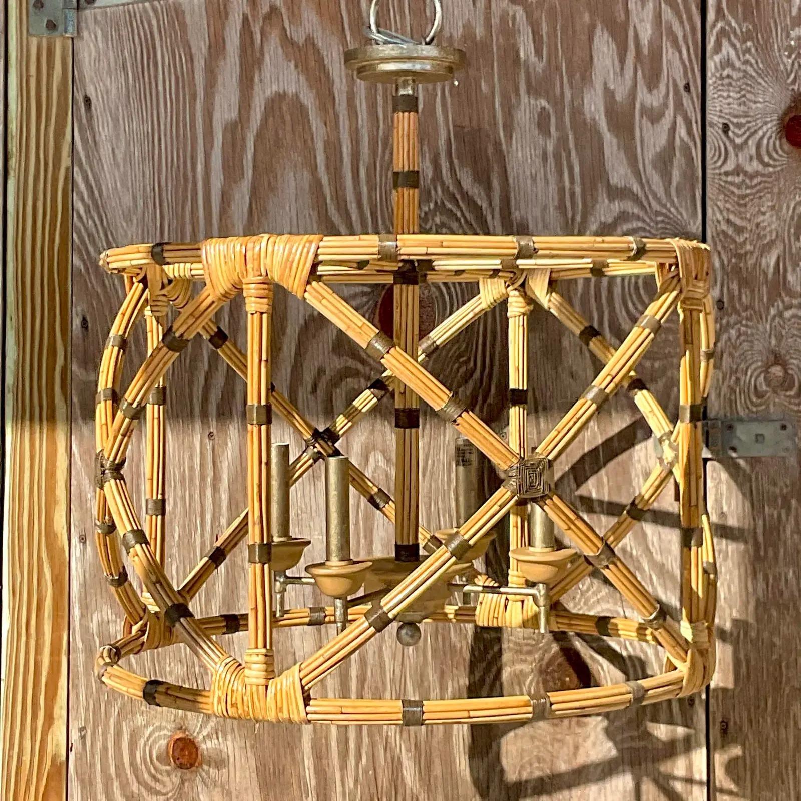 Vintage Coastal Bundled Rattan Curley and Co Chandelier 2