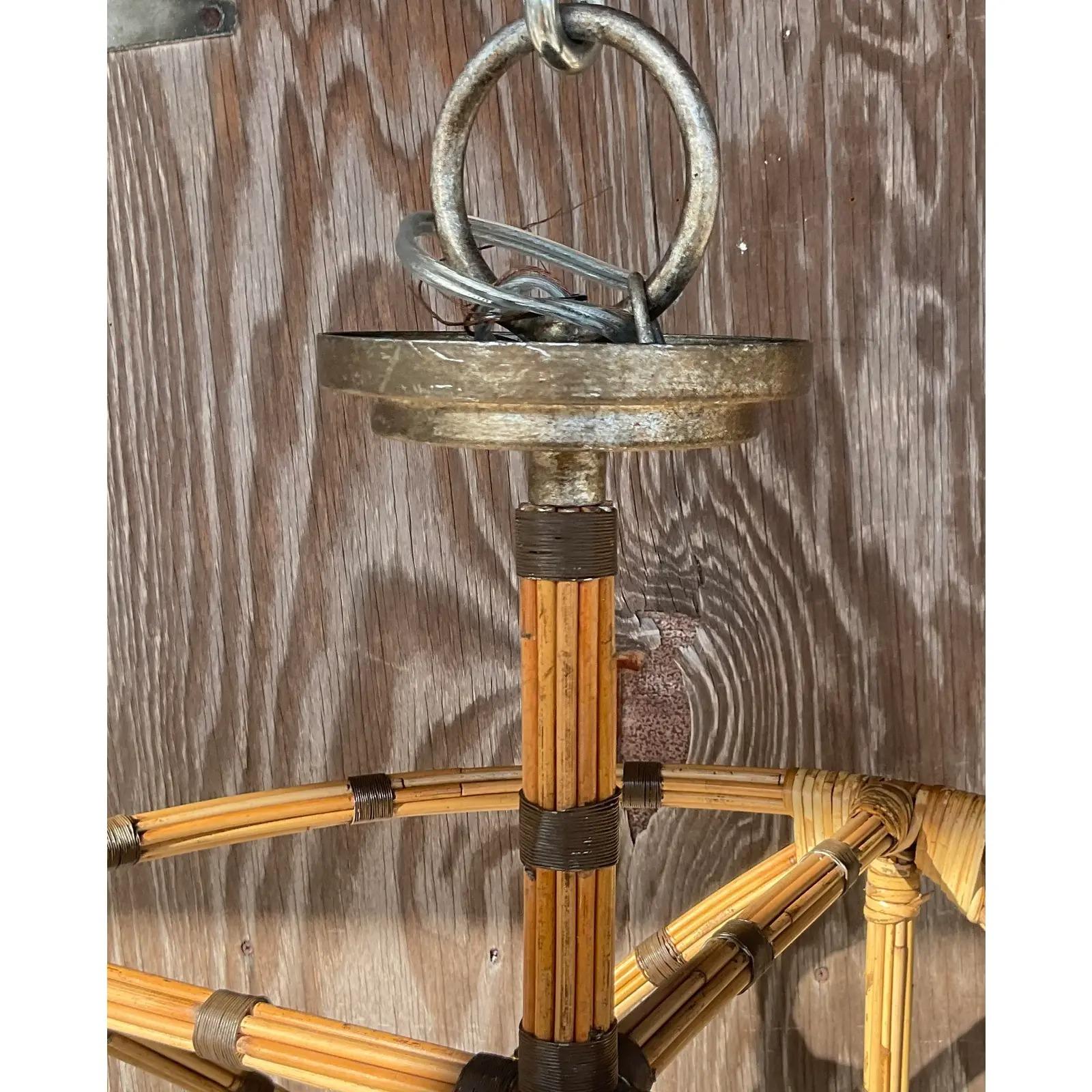 Vintage Coastal Bundled Rattan Curley and Co Chandelier 4