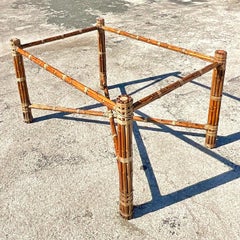 Vintage Coastal Bundled Rattan Dining Table Pedestal After McGuire