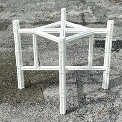 Vintage Coastal Bundled Rattan Dining Table Pedestal After McGuire