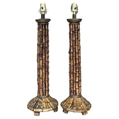 Vintage Coastal Bundled Rattan Lamps - a Pair