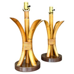 Vintage Coastal Bundled Rattan Lamps - A Pair Vintage Coastal Bundled Rattan Lamps - A Pair