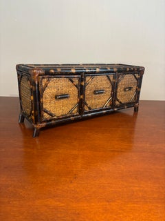 Vintage Coastal Burnt Bamboo and Cane Mini Schubladen Kommode