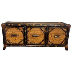 Vintage Coastal Burnt Bamboo and Cane Mini Chest of Drawers