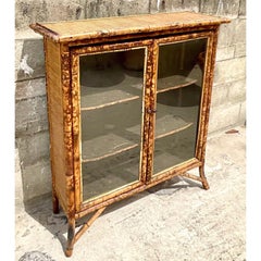 Vintage Coastal Burnt Bamboo Collectors Cabinet