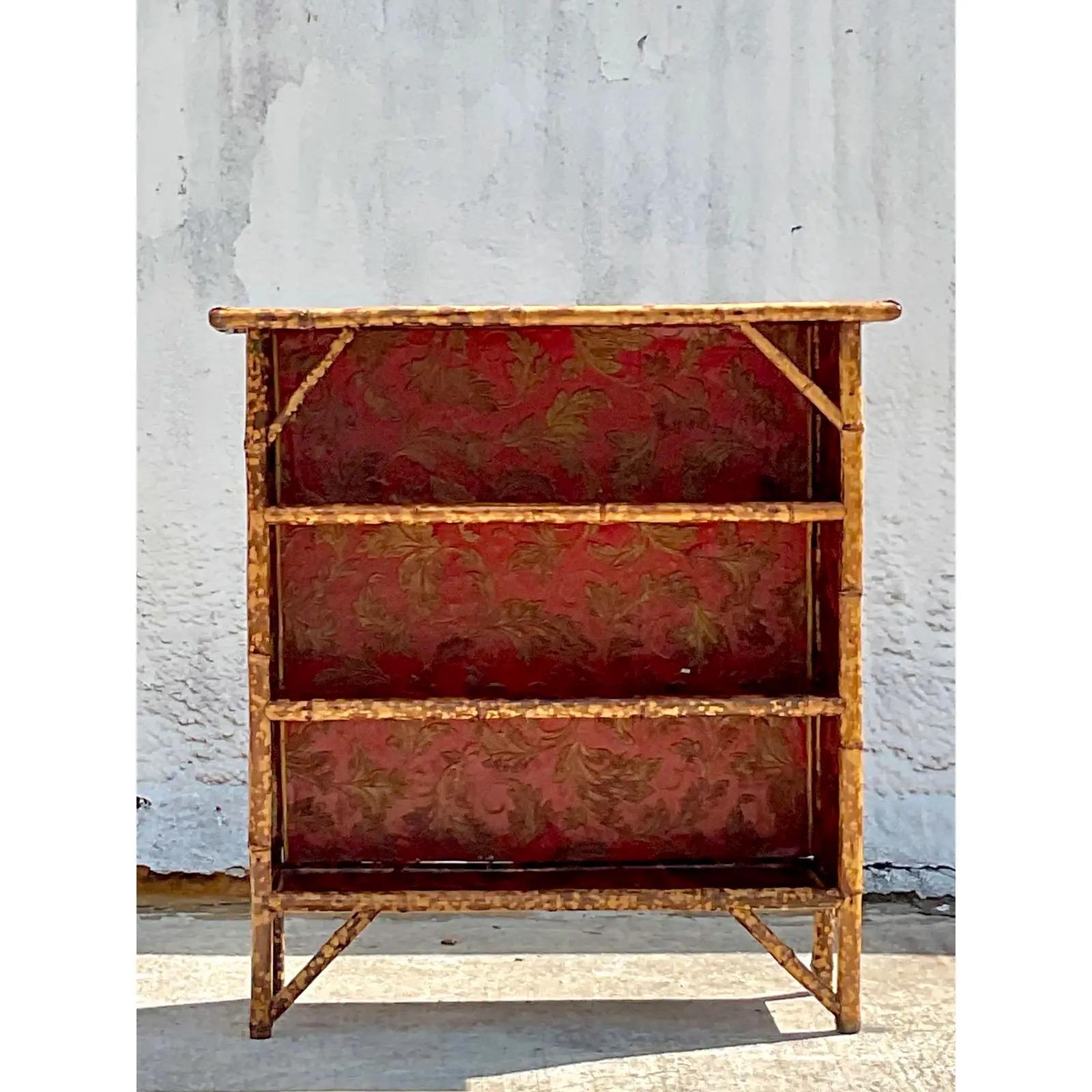 Chinoiserie Vintage Coastal Burnt Bamboo Etagere