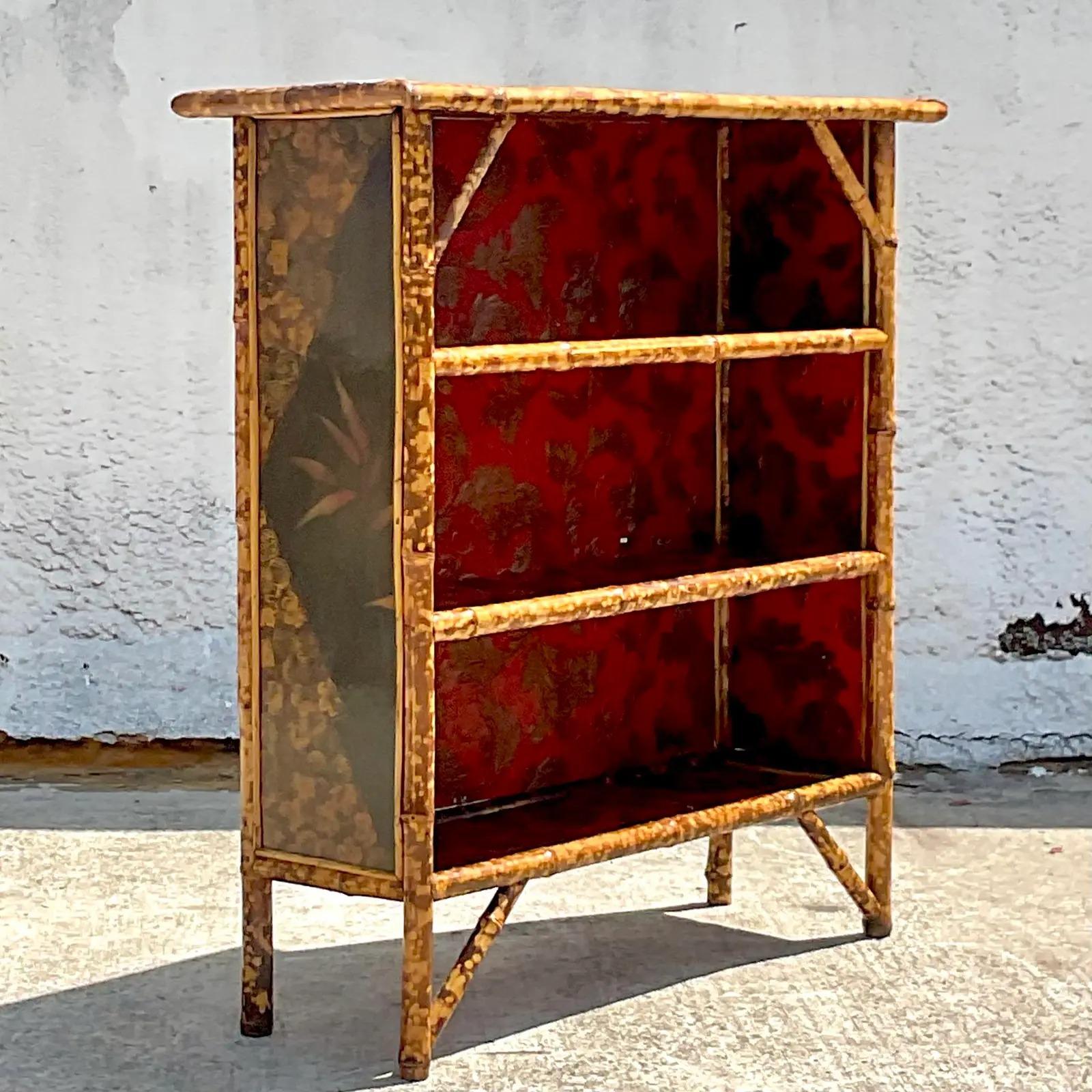 Vintage Coastal Burnt Bamboo Etagere In Good Condition In west palm beach, FL