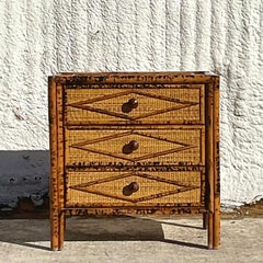 Vintage Coastal Burnt Bamboo Nightstand