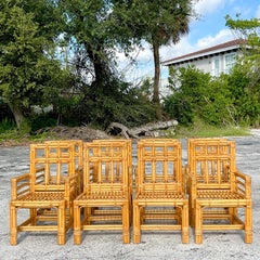 Vintage Coastal Calif-Asia Bent Rattan Dining Chairs, Set of 8