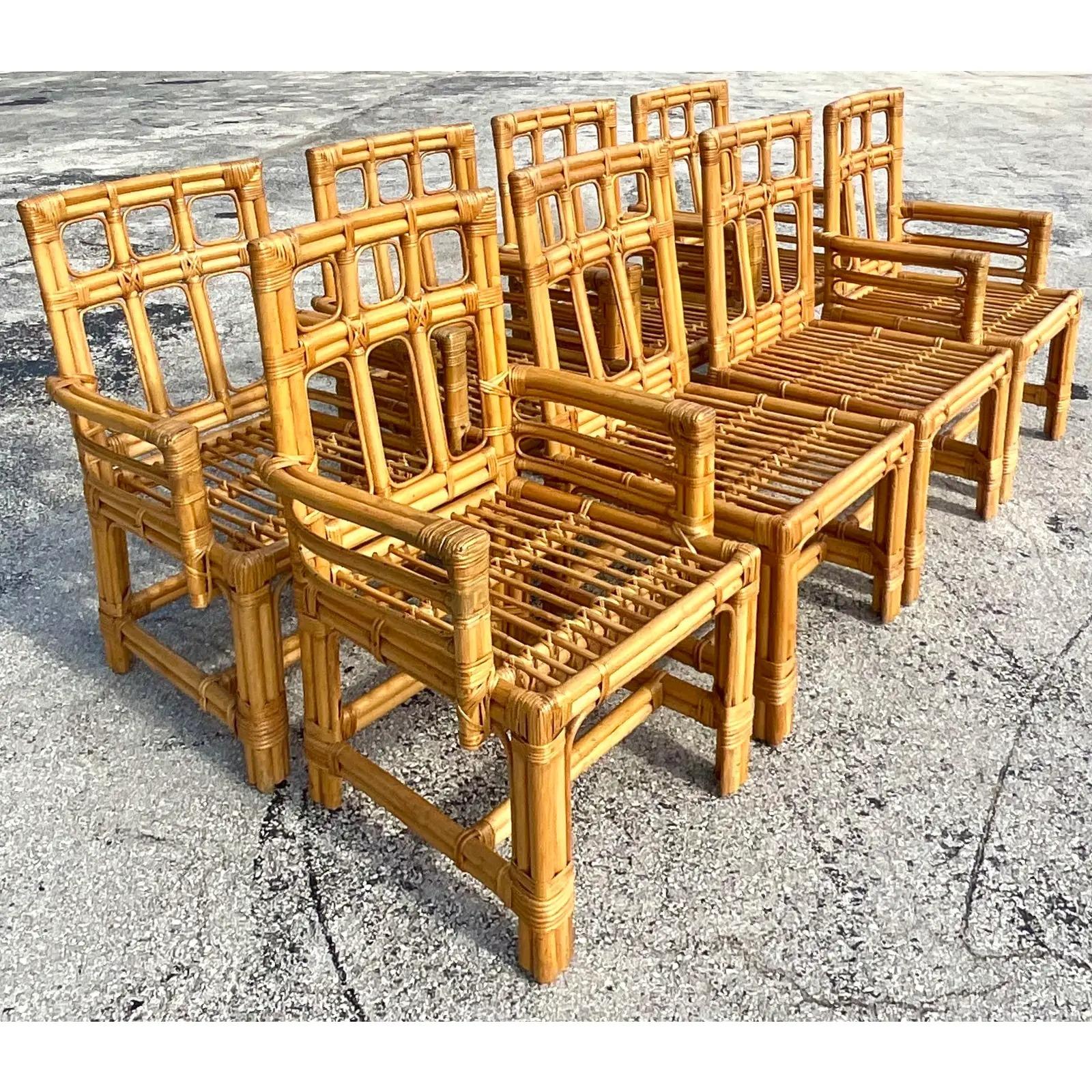 Vintage Coastal Calif-Asia Bent Rattan Dining Chairs, Set of 8 4