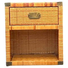 Vintage Coastal Campaign Woven Rattan Nightstand