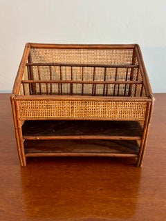Vintage Coastal Cane and Rattan Desk Organizer