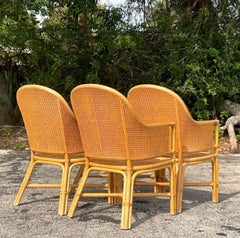 Vintage Coastal Cane Rattan Dining Chairs After McGuire - Set of 4