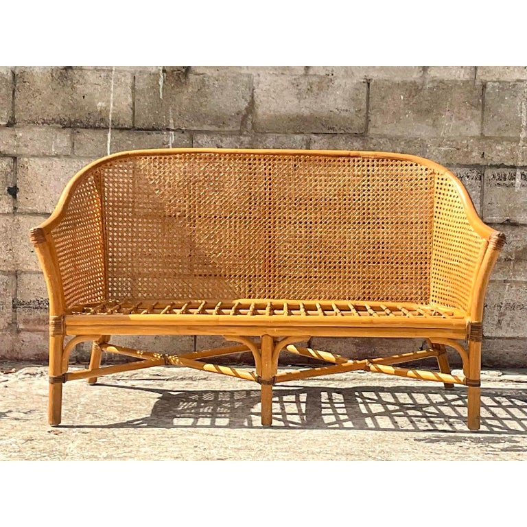 Vintage Coastal Cane Settee at 1stDibs