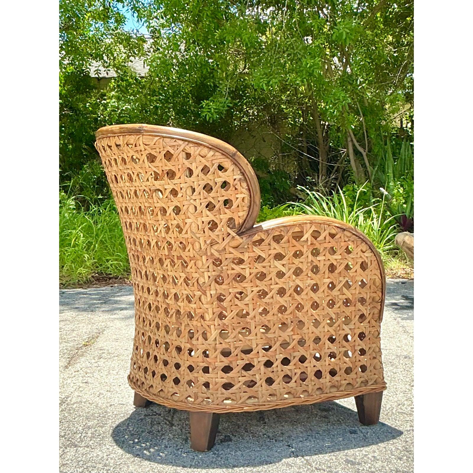 Philippine Vintage Coastal Caning Lounge Chair For Sale