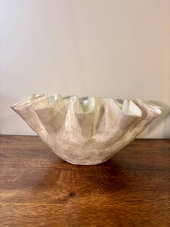 Vintage Coastal Capiz Shell Bowl with Ruffled Edges