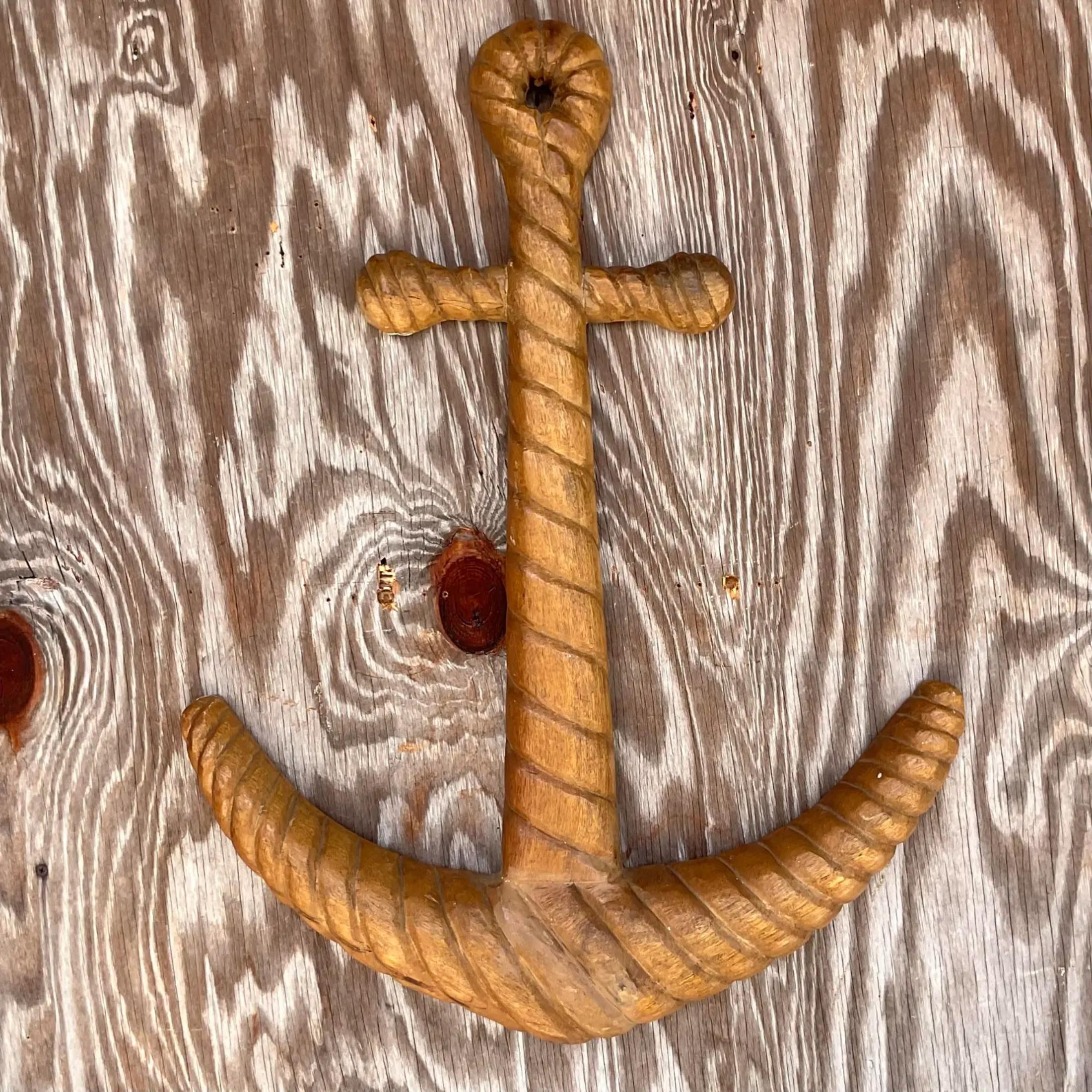 Bohemian Vintage Coastal Carved Anchor