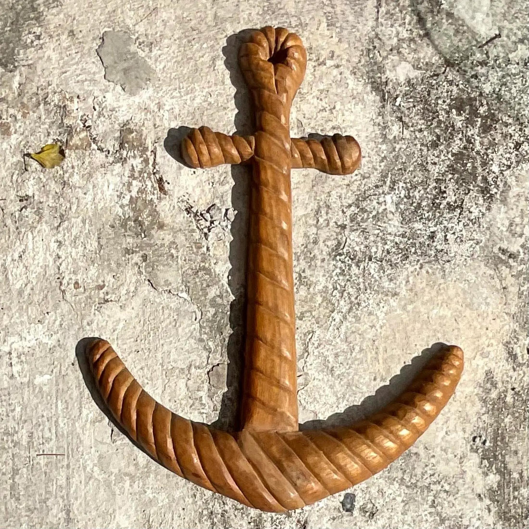Vintage Coastal Carved Anchor In Good Condition In west palm beach, FL