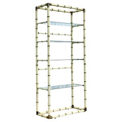 Vintage Coastal Carved Bamboo and Brass Etagere