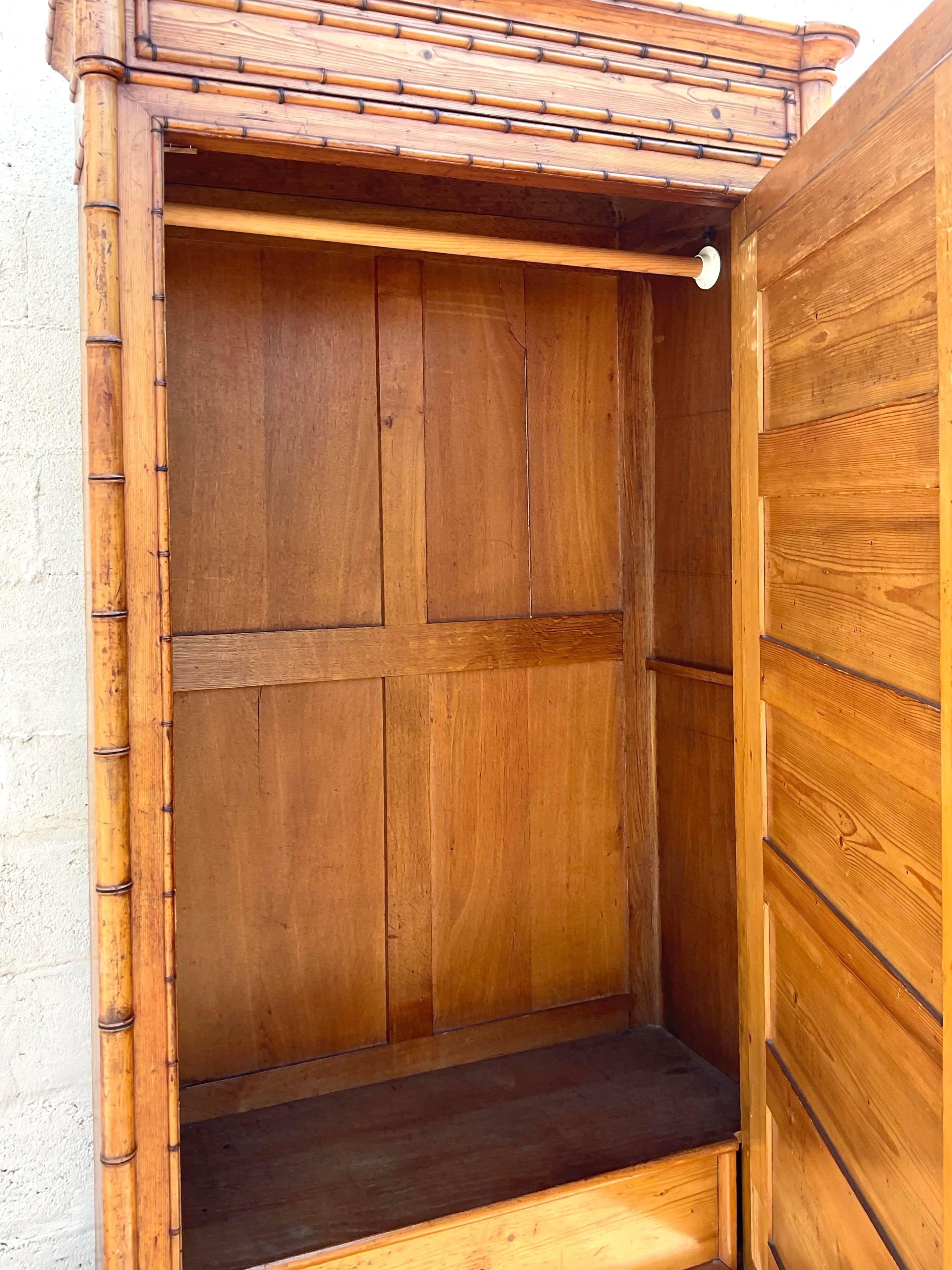 Vintage Coastal Carved Bamboo Armoire 5