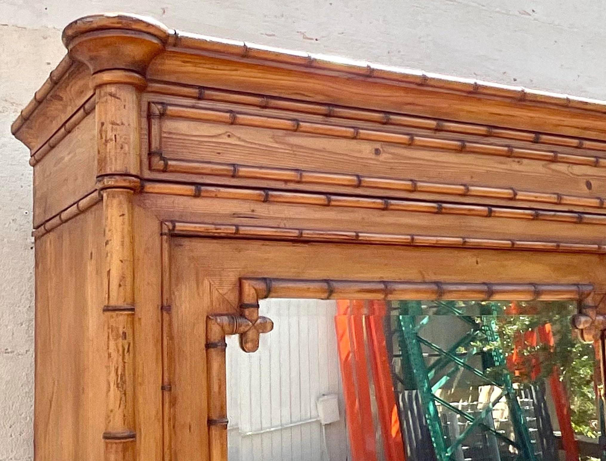 Vintage Coastal Carved Bamboo Armoire 2