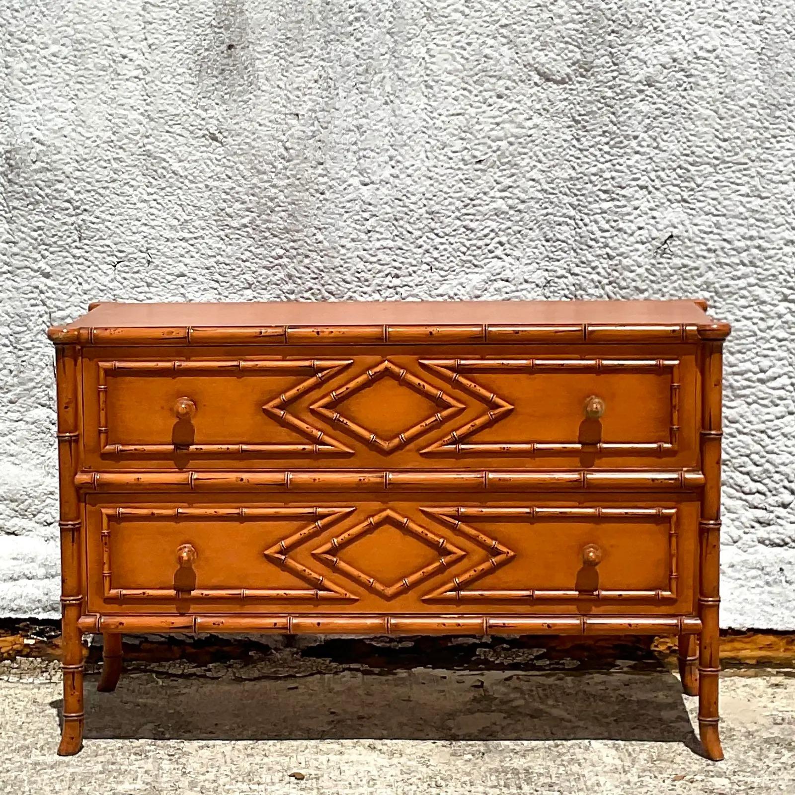 Vintage Coastal Carved Bamboo Chest of Drawers In Good Condition In west palm beach, FL