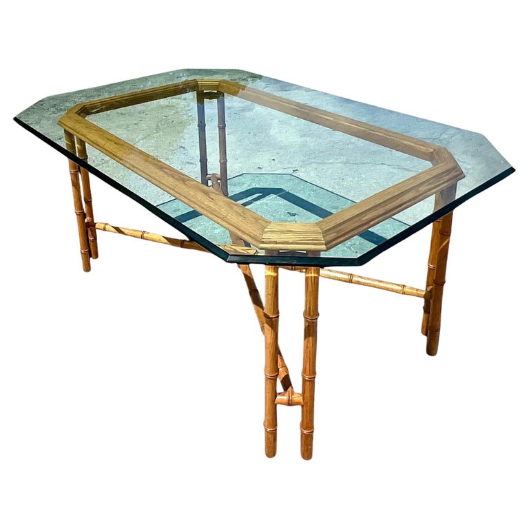 Vintage Coastal Carved Bamboo Dining Table For Sale at 1stDibs