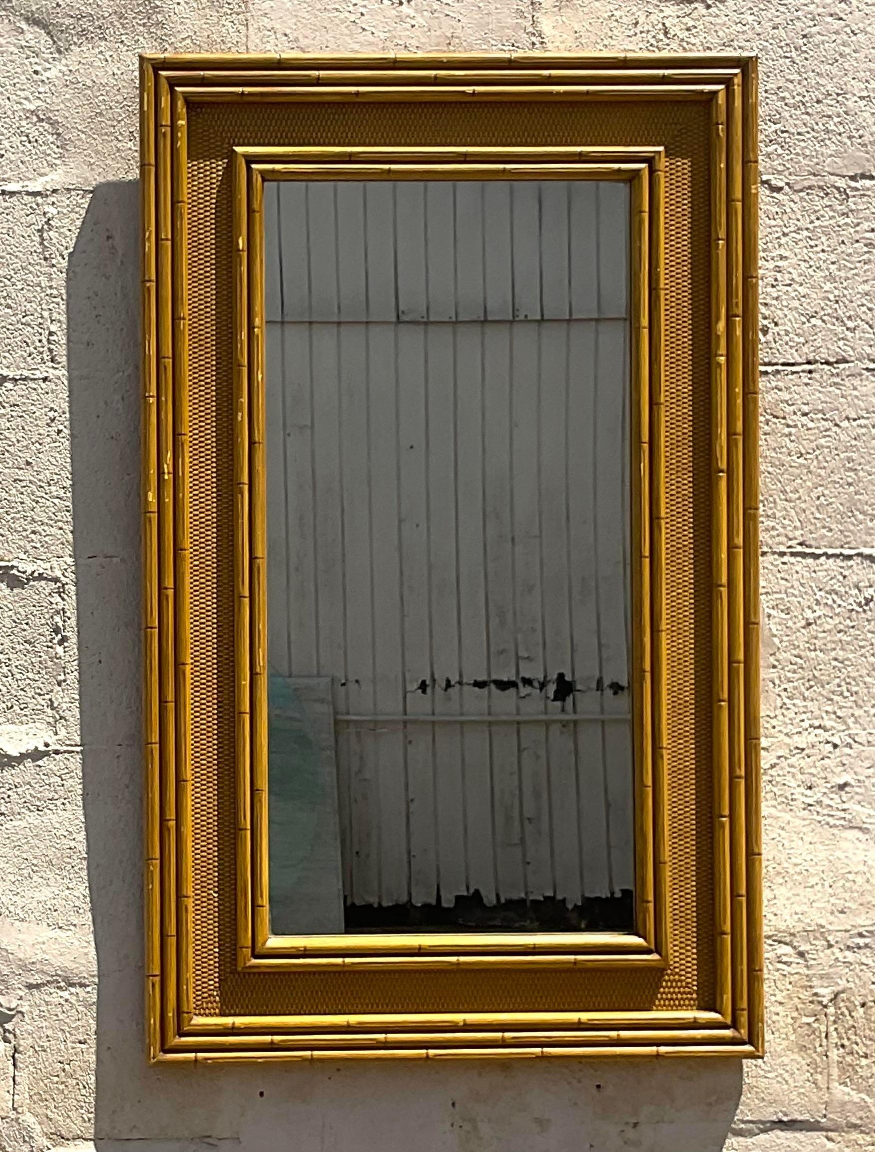 Vintage Coastal geschnitzter Bambus-Spiegel (Moderne der Mitte des Jahrhunderts) im Angebot