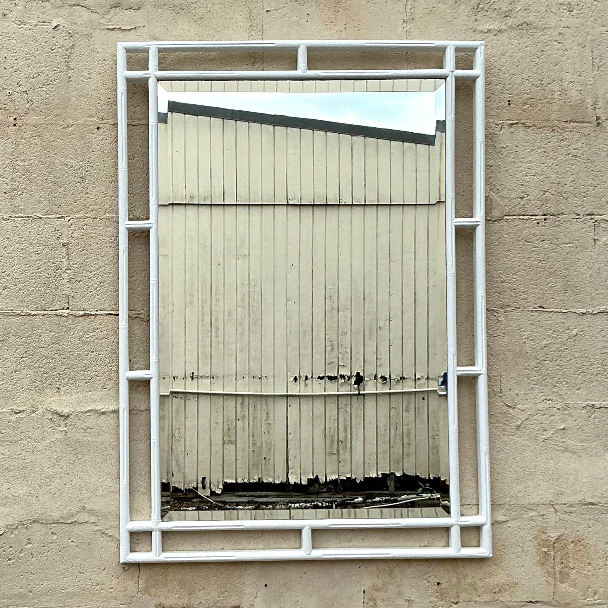 XX secolo Specchio di bambù intagliato costiero vintage in vendita