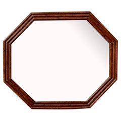 Miroir octogonal vintage en bambou sculpté