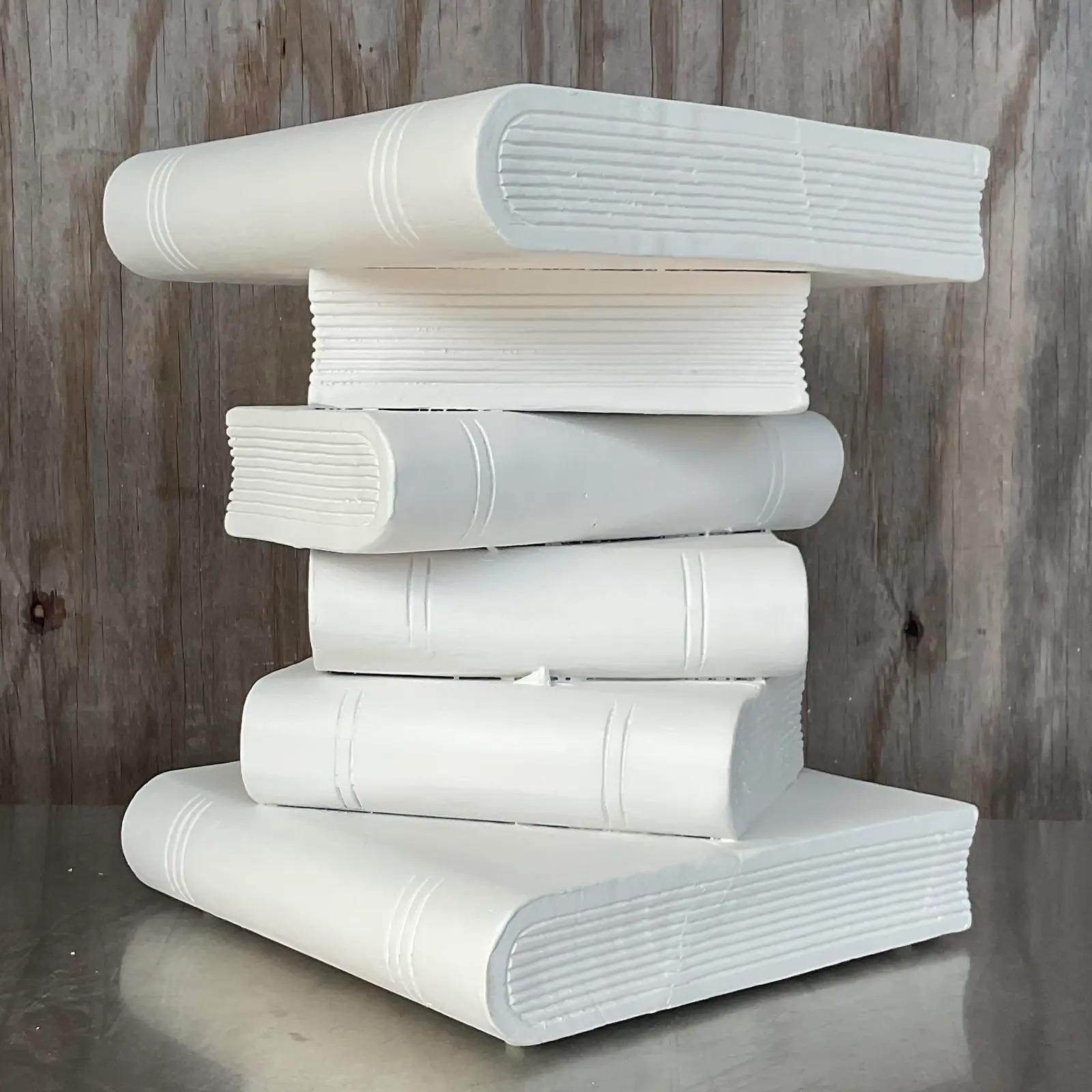 Paint Vintage Coastal Carved Book Stack Side Table