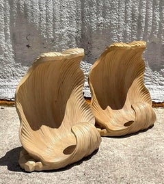 Vintage Coastal Carved Clam Shell Dining Table Pedestals - Set of 2