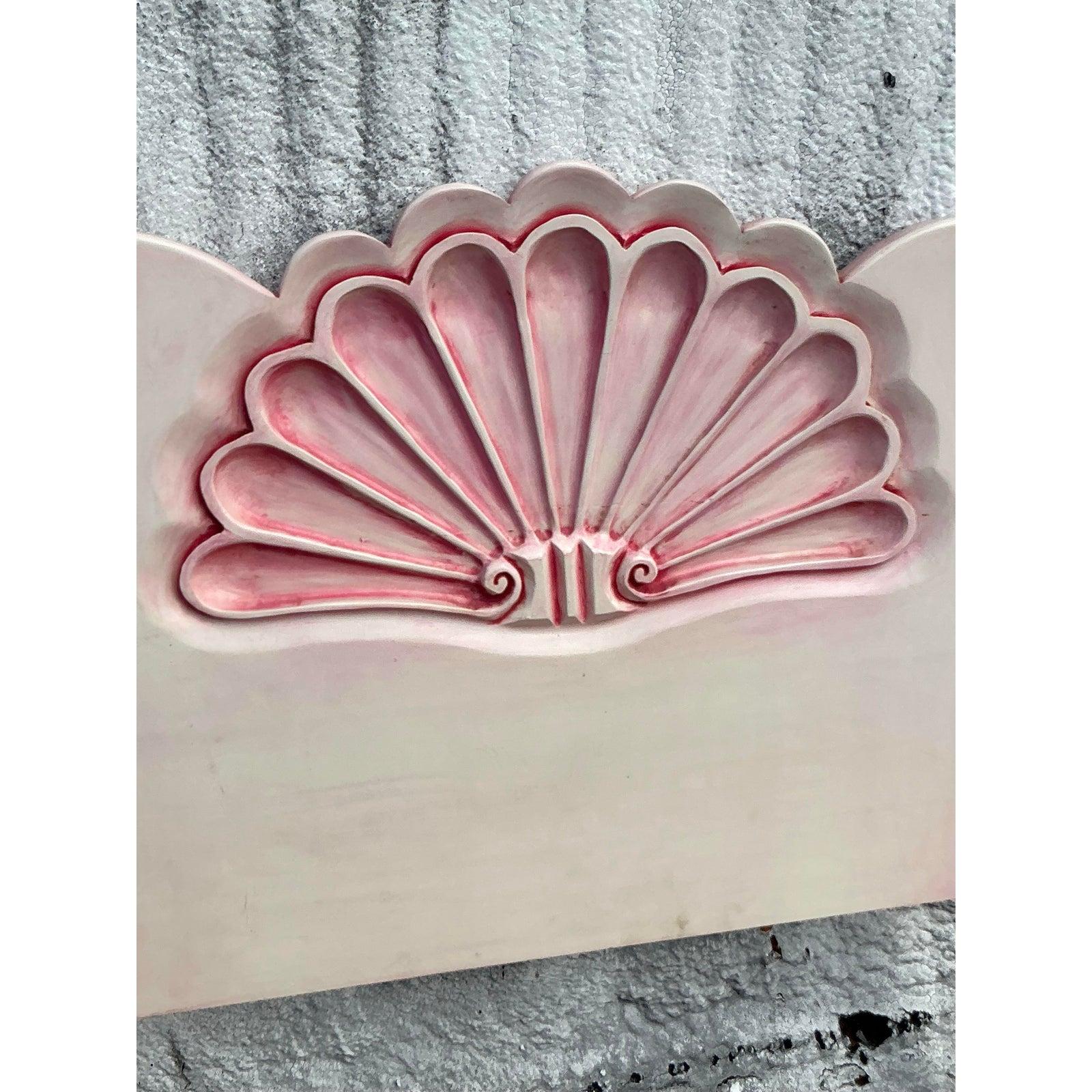 American Vintage Coastal Carved Clamshell Twin Headboards - a Pair