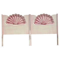Vintage Coastal Carved Clamshell Twin Headboards - a Pair