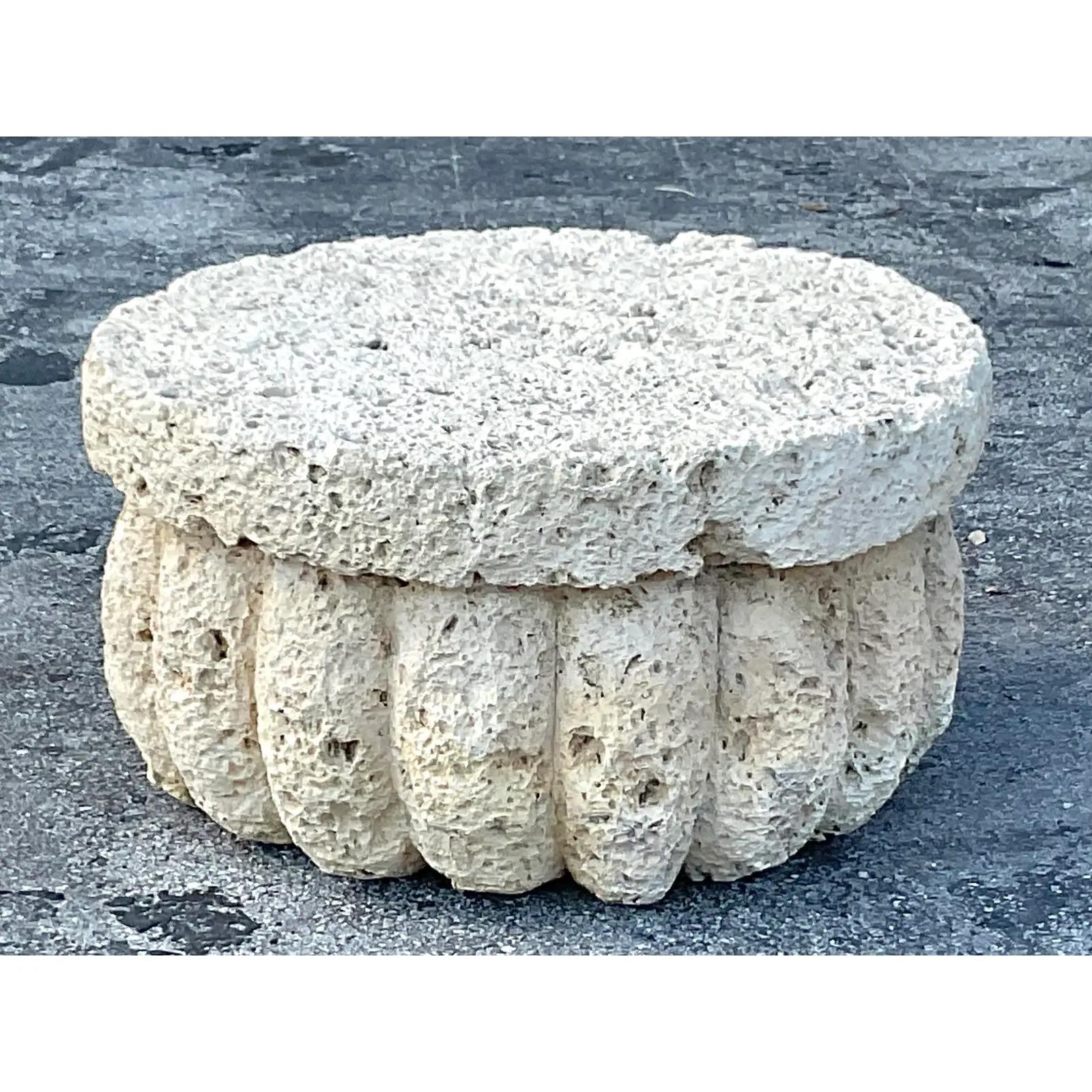 20th Century Vintage Coastal Carved Coquina Stone Coffee Table