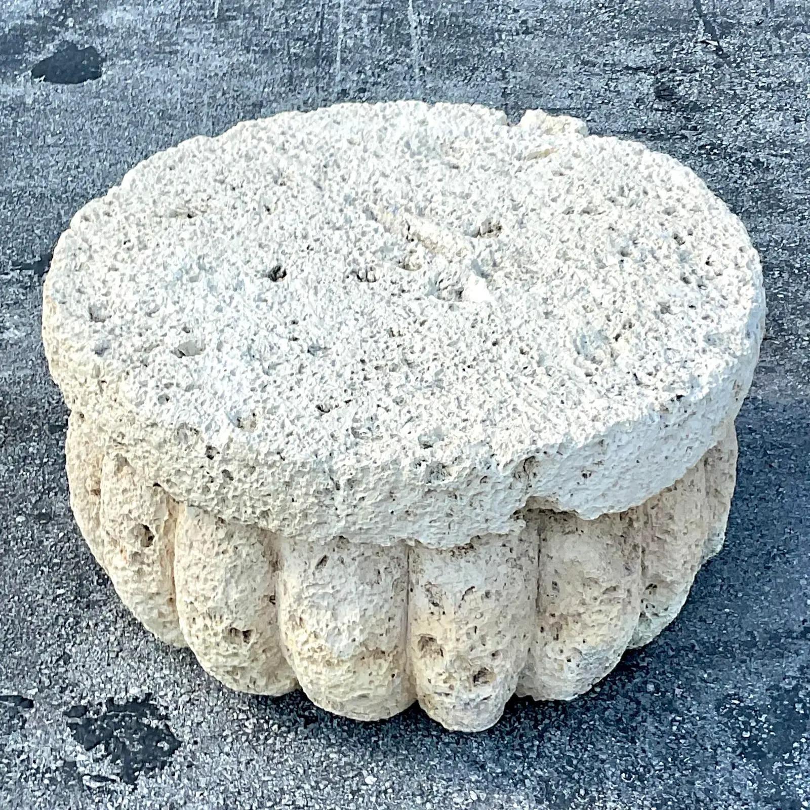 Vintage Coastal Carved Coquina Stone Coffee Table 2
