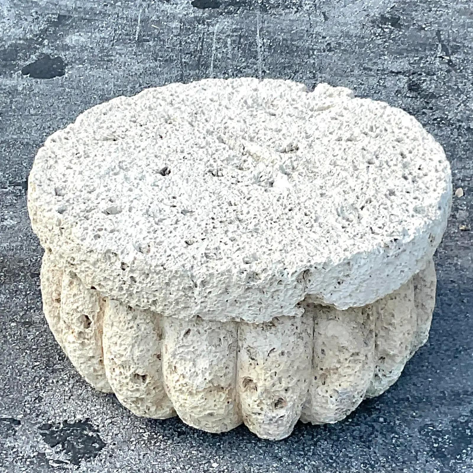 Vintage Coastal Carved Coquina Stone Coffee Table 3