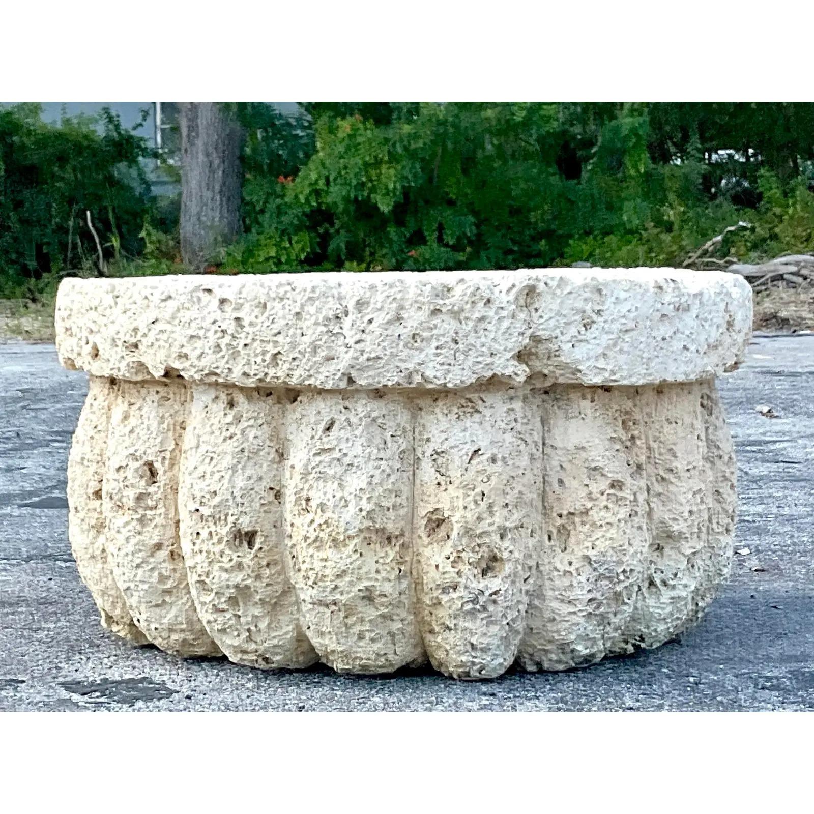 Vintage Coastal Carved Coquina Stone Coffee Table 4