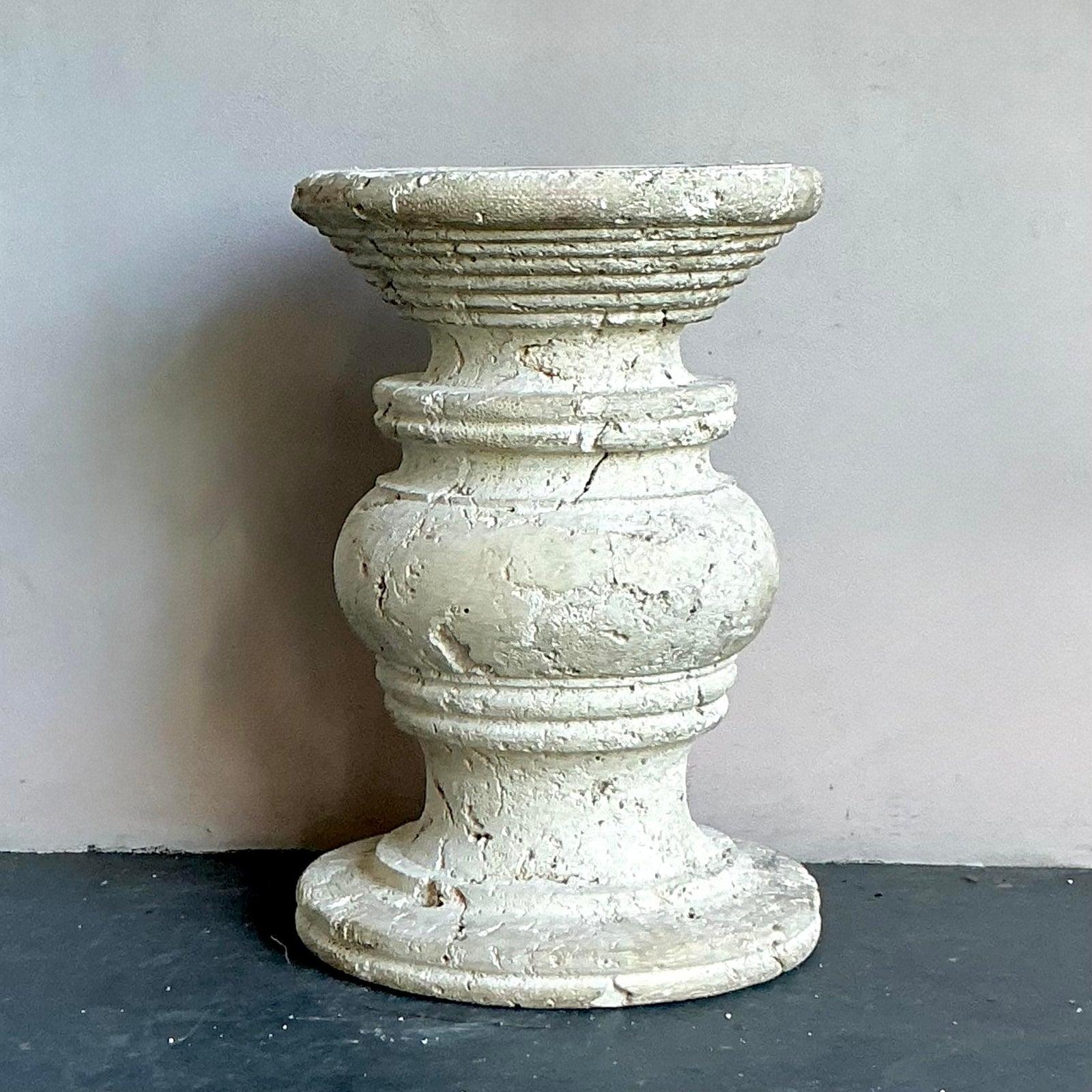 American Vintage Coastal Carved Coquina Stone Table Pedestal For Sale