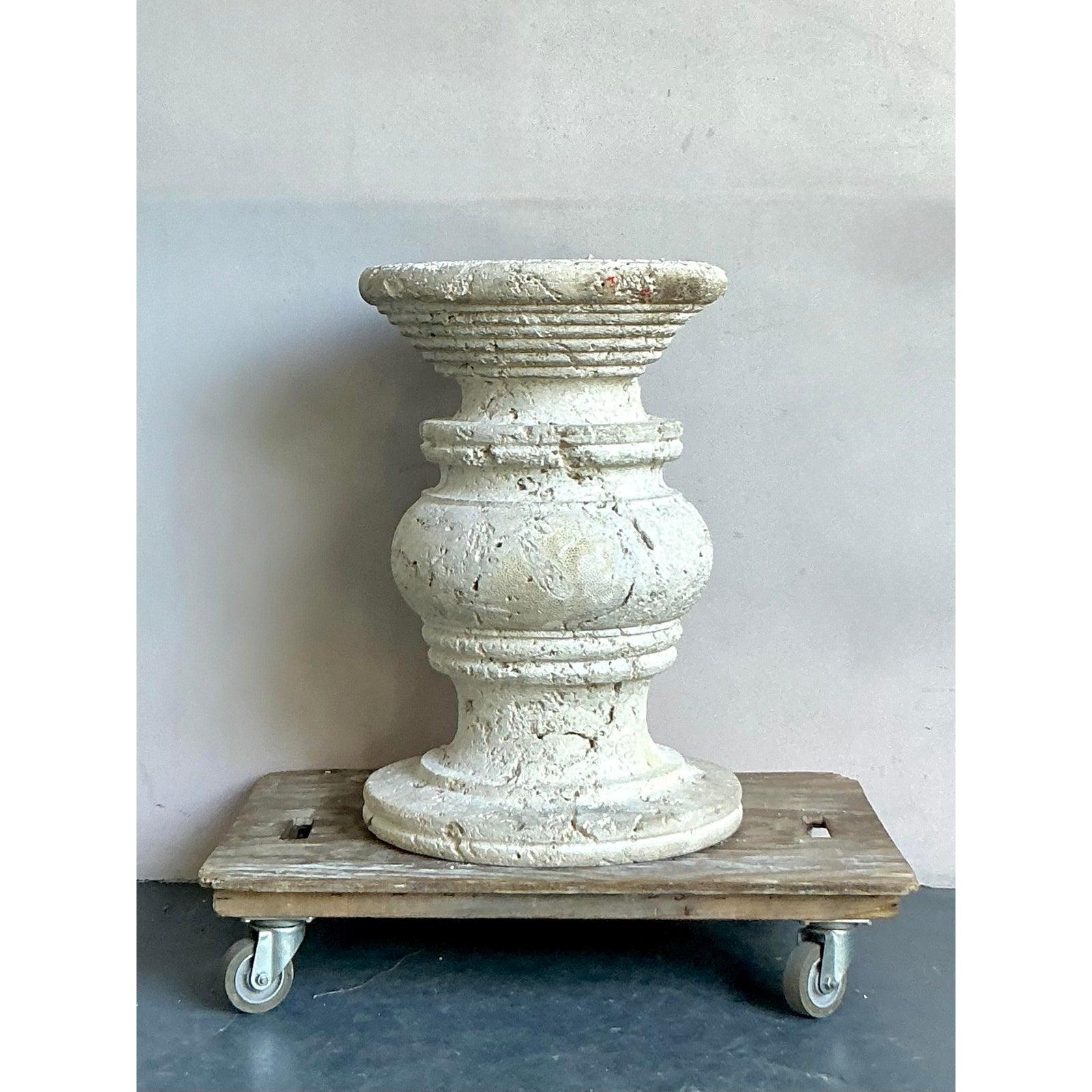 20th Century Vintage Coastal Carved Coquina Stone Table Pedestal For Sale