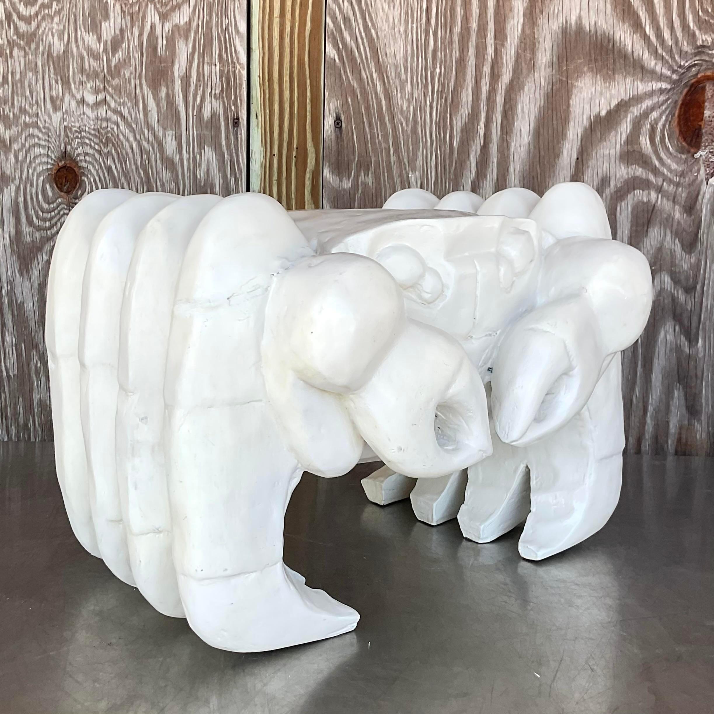 Vintage Coastal Carved Crab Low Stool For Sale 4