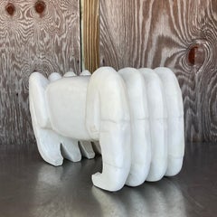 Vintage Coastal Carved Crab Low Stool