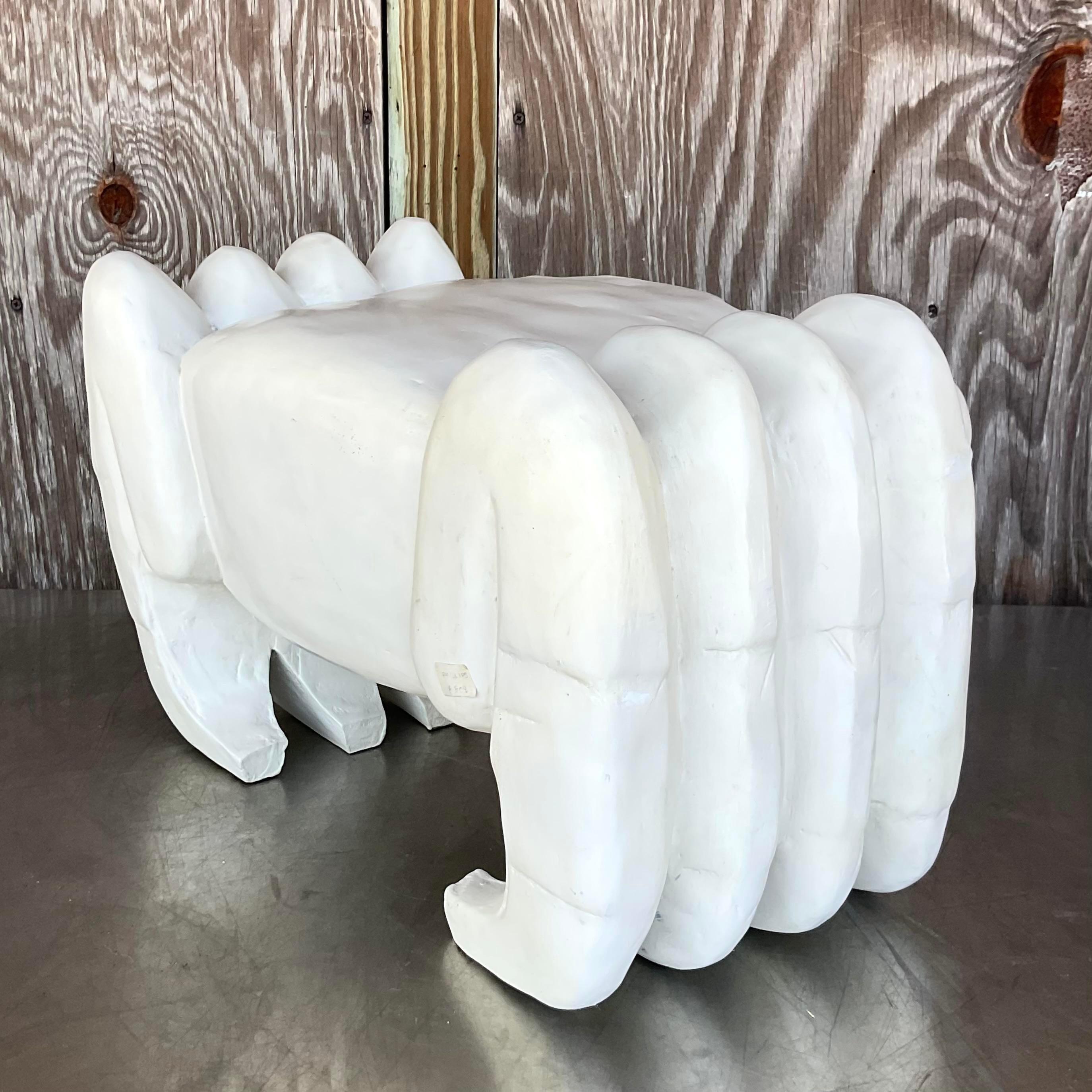 Vintage Coastal Carved Crab Low Stool In Good Condition For Sale In west palm beach, FL