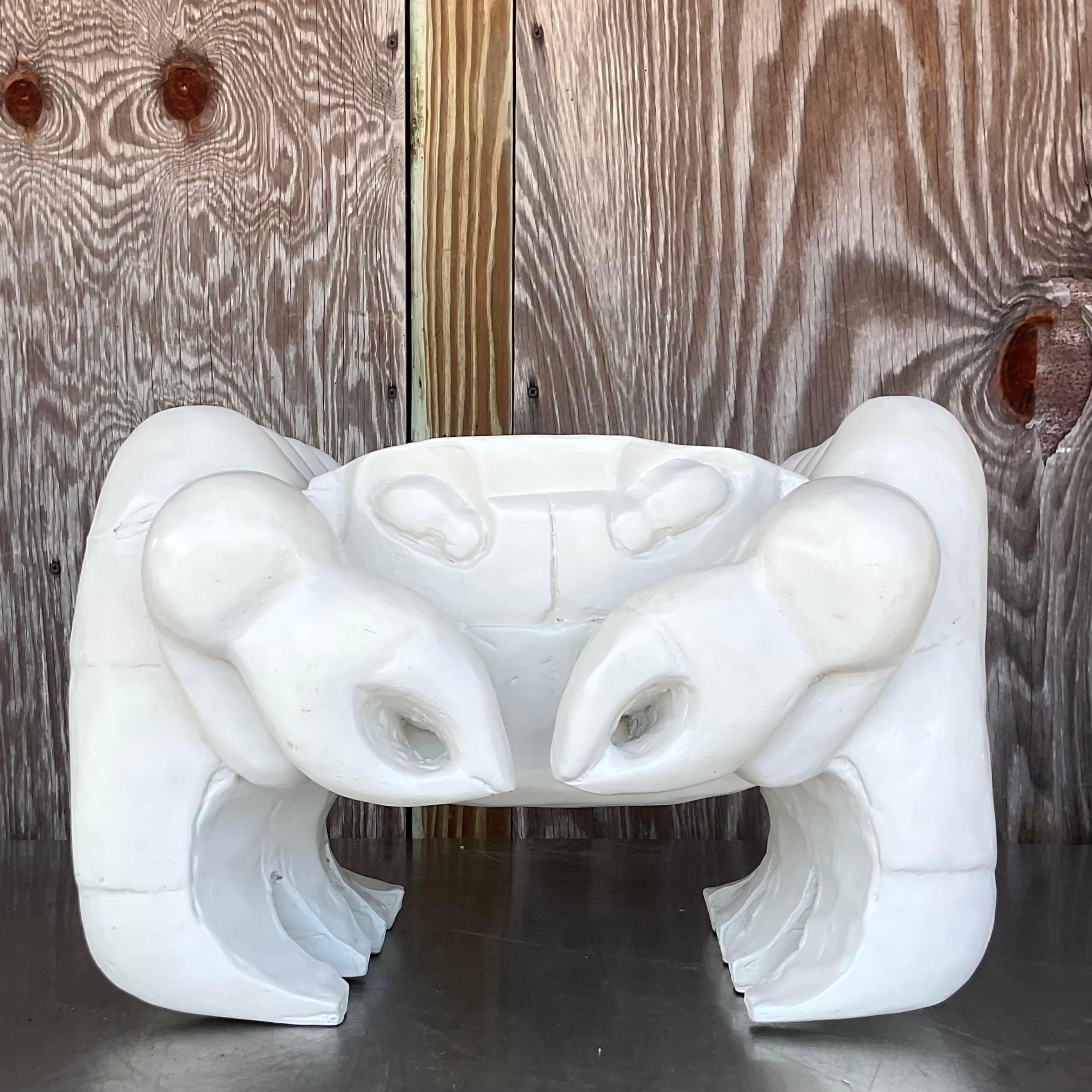 Vintage Coastal Carved Crab Low Stool For Sale 2