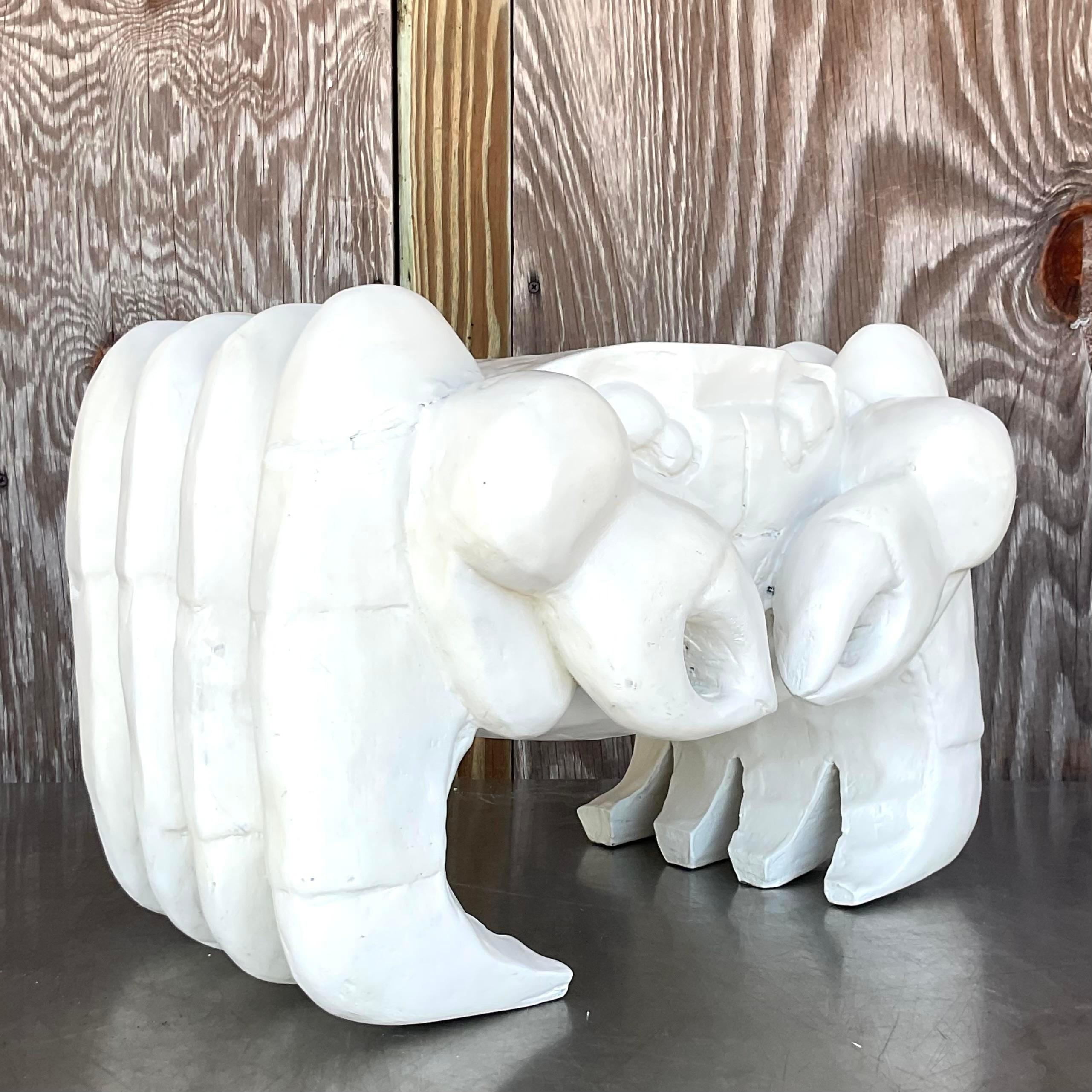 Vintage Coastal Carved Crab Low Stool For Sale 3