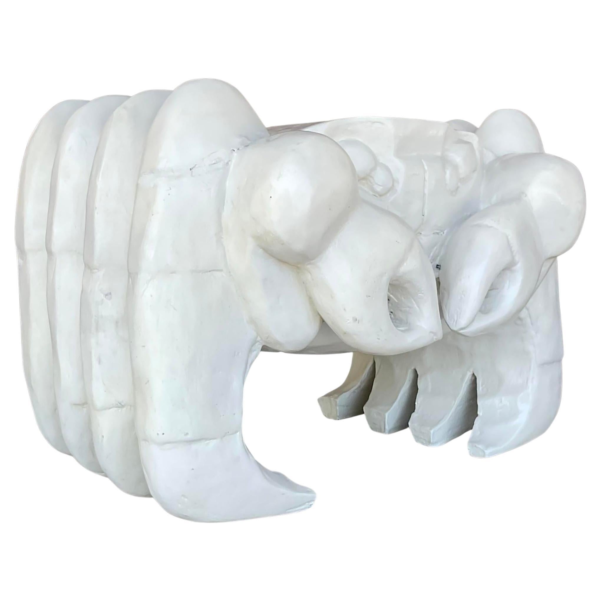 Vintage Coastal Carved Crab Low Stool