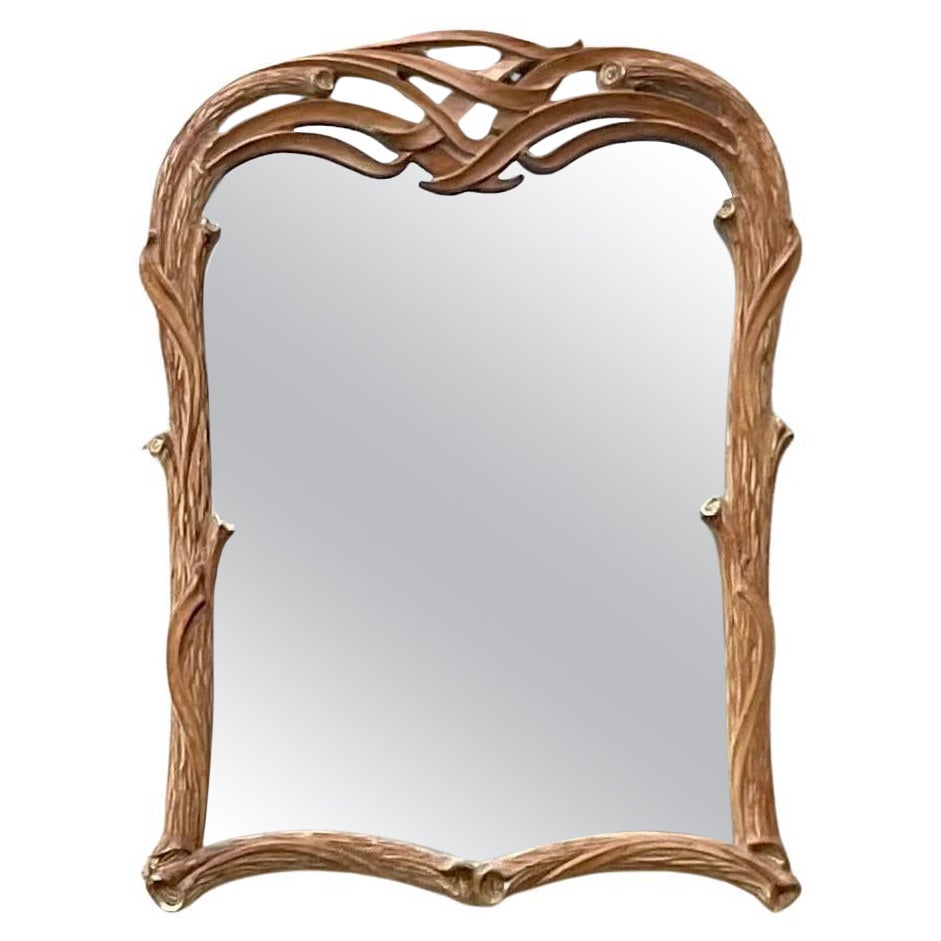 Vieux miroir côtier sculpté en faux bois de bois