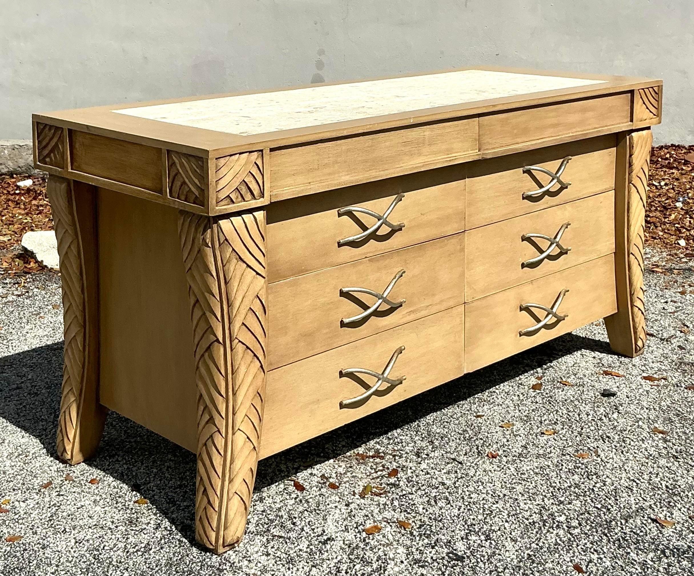 American Vintage Coastal Carved Leg Dresser For Sale