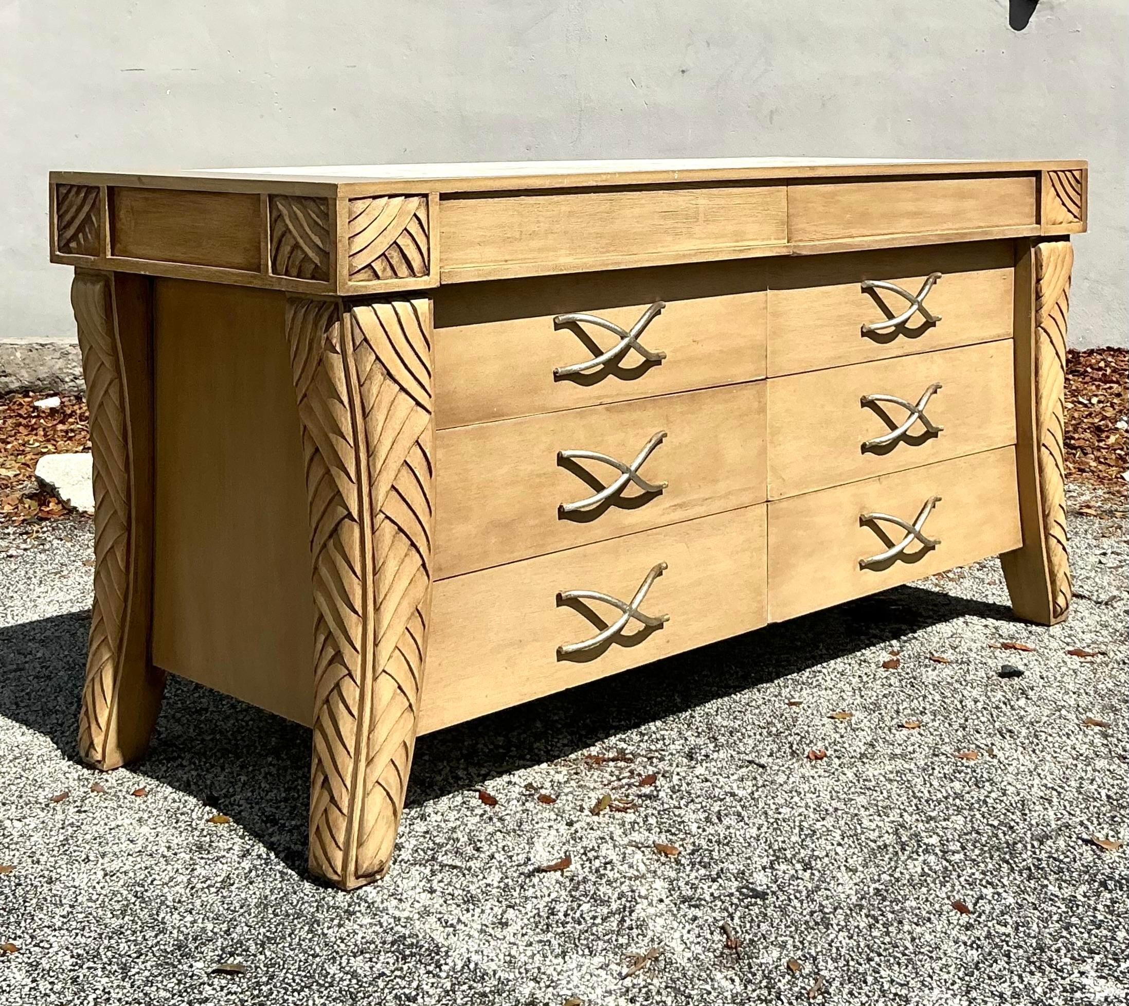 Vintage Coastal Carved Leg Dresser For Sale 1